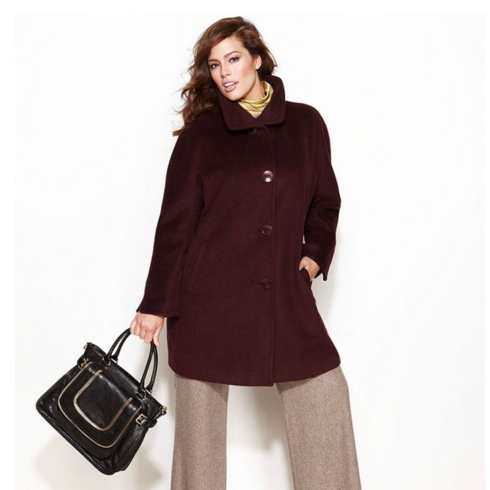 Ellen Tracy Plus Size Wool-Angora-Blend A-Line Walker Coat